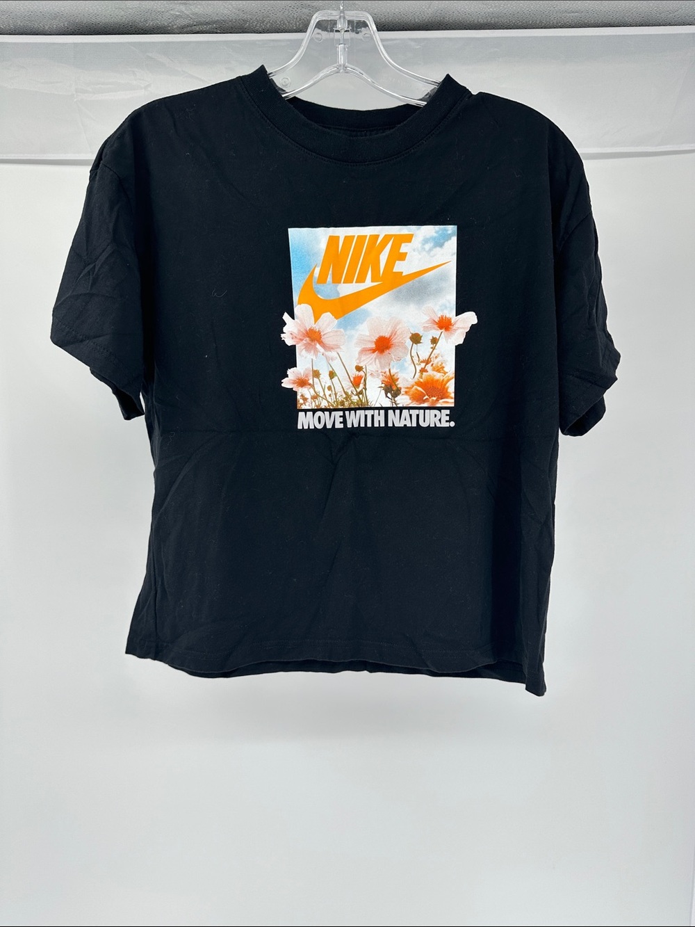 Nike Black Tee with Orange & White Floral Graphic